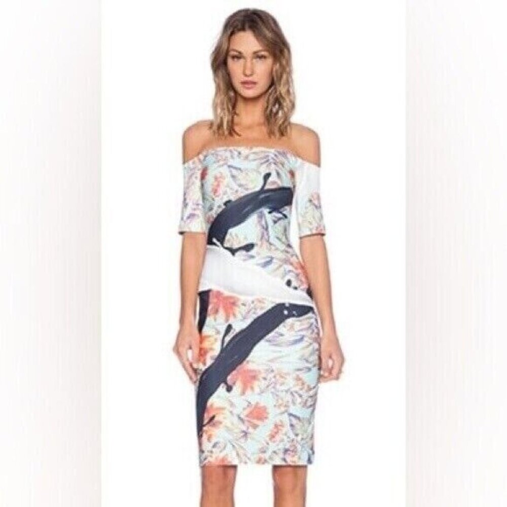 Clover Canyon Spilled Milk Off the Shoulder Bodycon Dress in Multi Size XS NWT